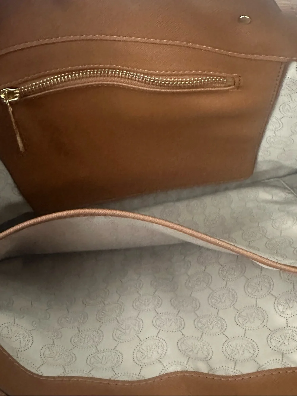 Michael Kors Vintage Logo Lettering  Cognac Leather Tote with Gold Hardware